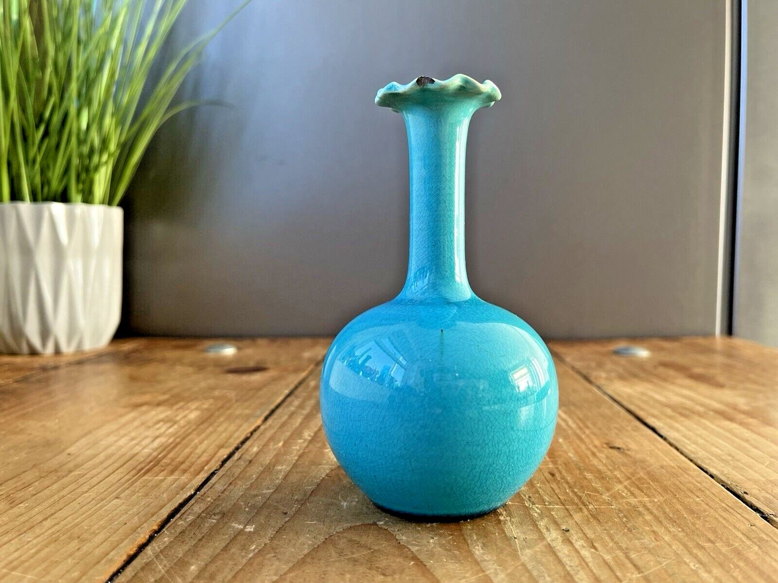 Antique Arts & Crafts Burmantofts Art Pottery Turquoise Blue Faience Bud Vase photo 165.0