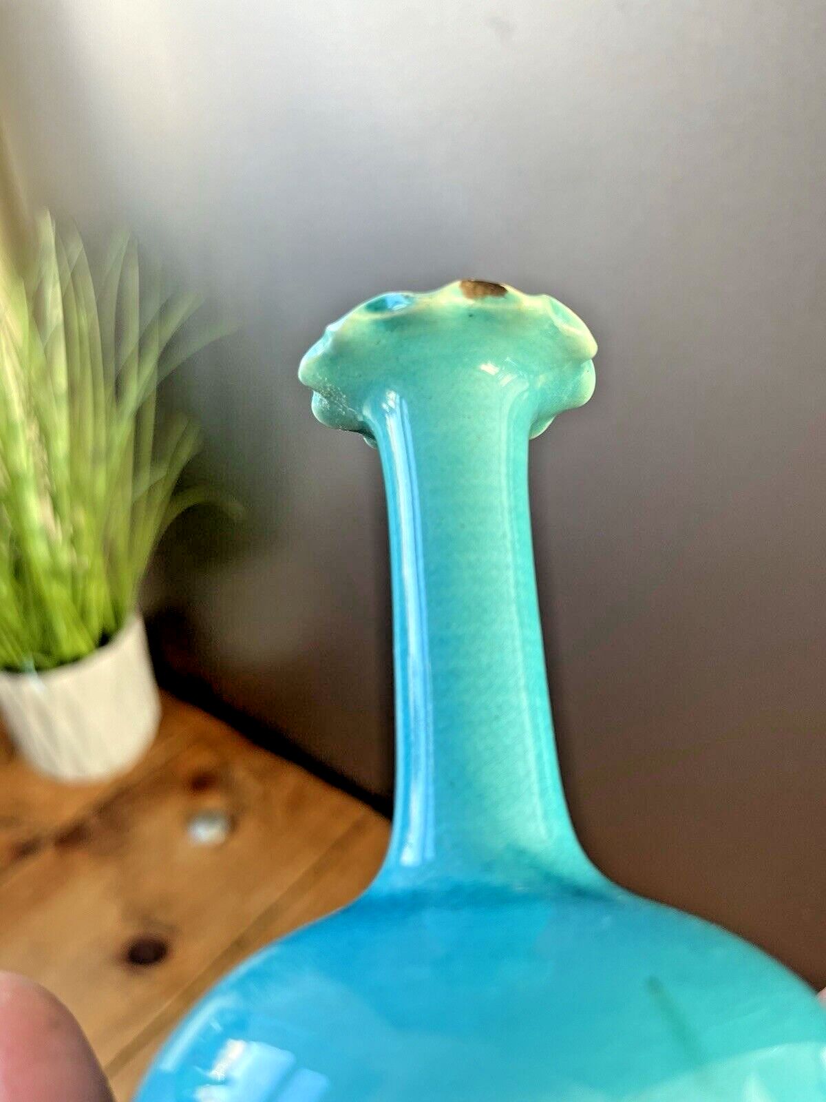 photo furniture Antique Arts & Crafts Burmantofts Art Pottery Turquoise Blue Faience Bud Vase