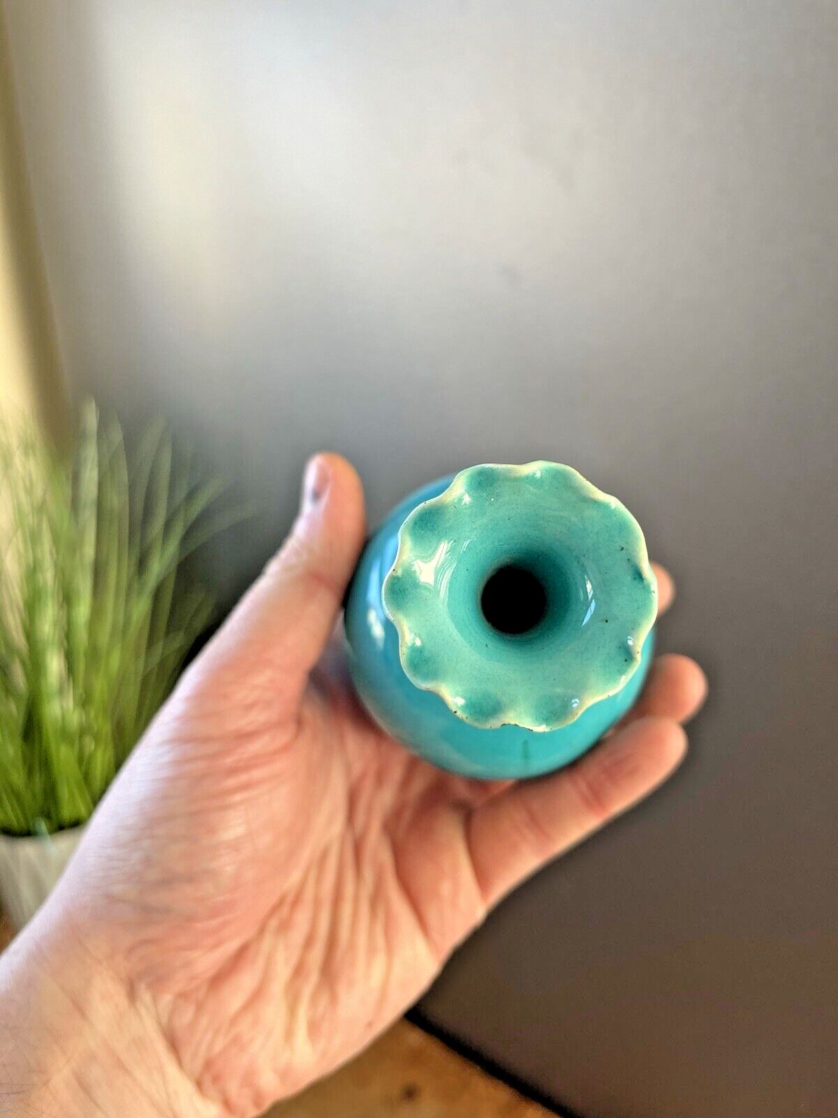 photo for sale Antique Arts & Crafts Burmantofts Art Pottery Turquoise Blue Faience Bud Vase