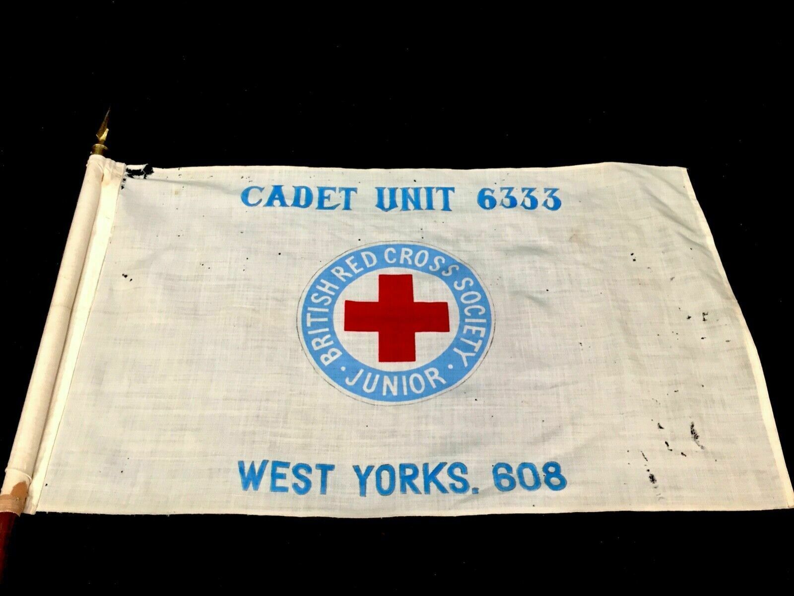 Antique Flag   Junior British Red Cross Parade On Original Wooden Flag Pole photo Textiles