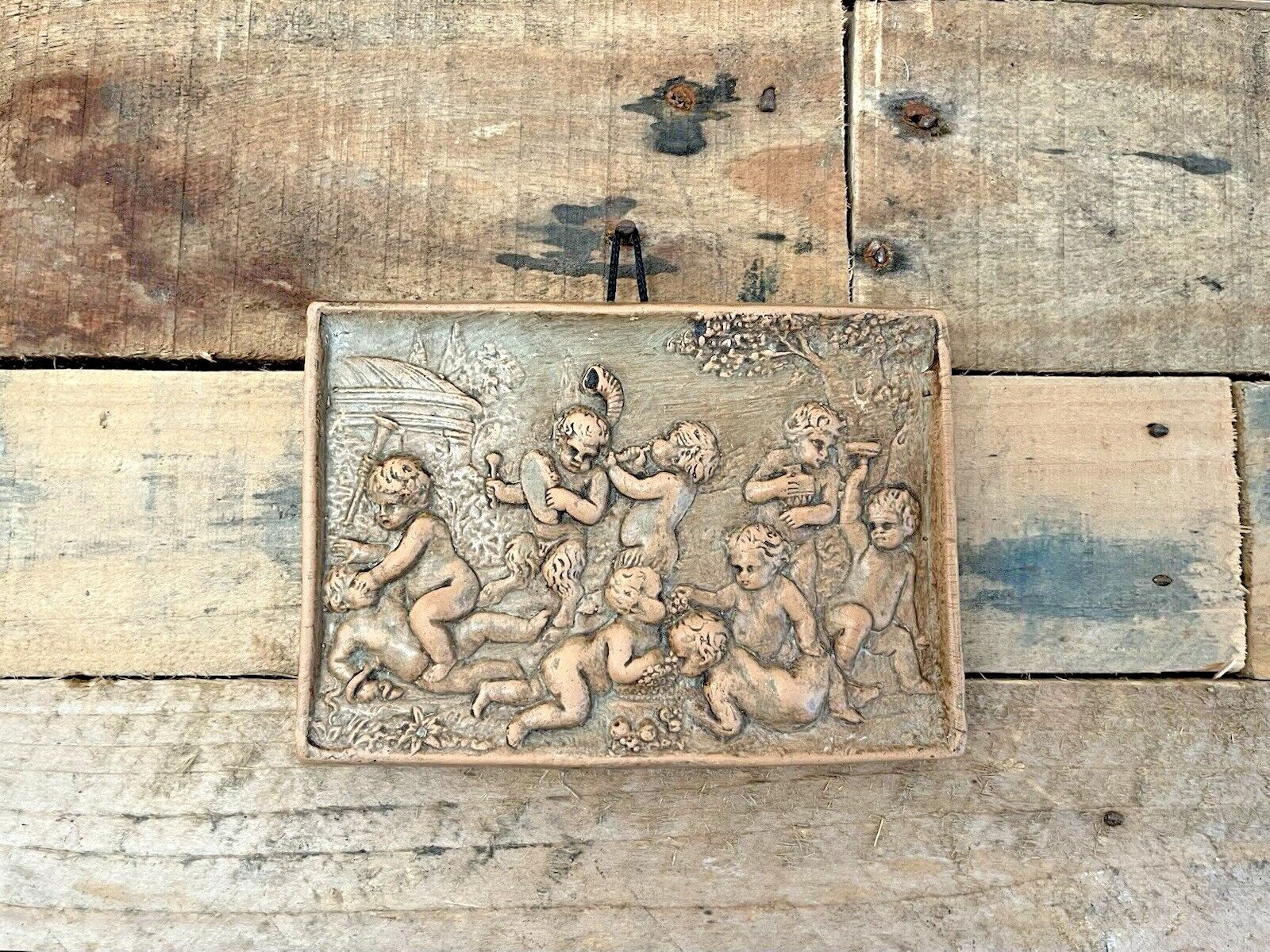 Italian Pottery Bacchanalian Mythical Cherub Putti Grape Vine Relief Wall Plaque photo furniture