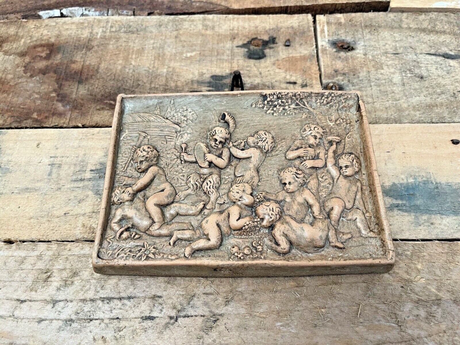 Italian Pottery Bacchanalian Mythical Cherub Putti Grape Vine Relief Wall Plaque photo 69.0