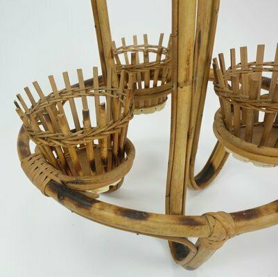 Mid Century Tiki Plant Stand In Bamboo Rattan, 1950s photo 309.0