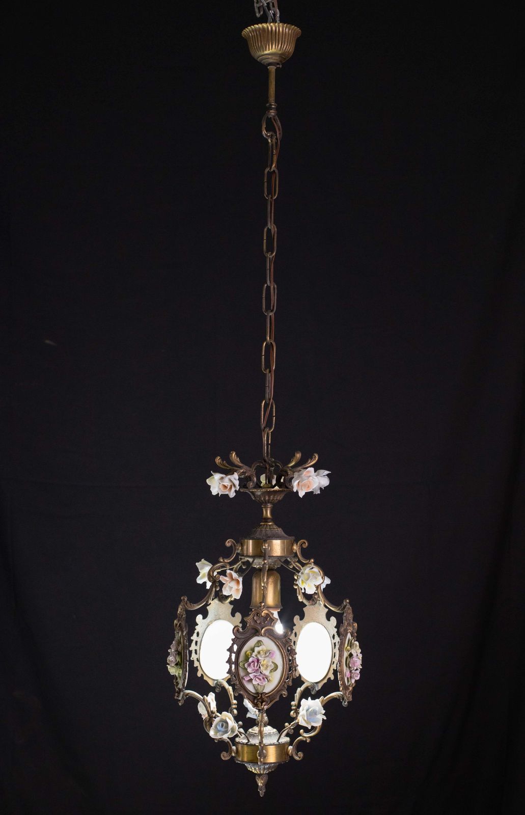 Charming Vintage Art Nouveau Style Italian Ceramic Flower Chandelier, 1970 photo for sale