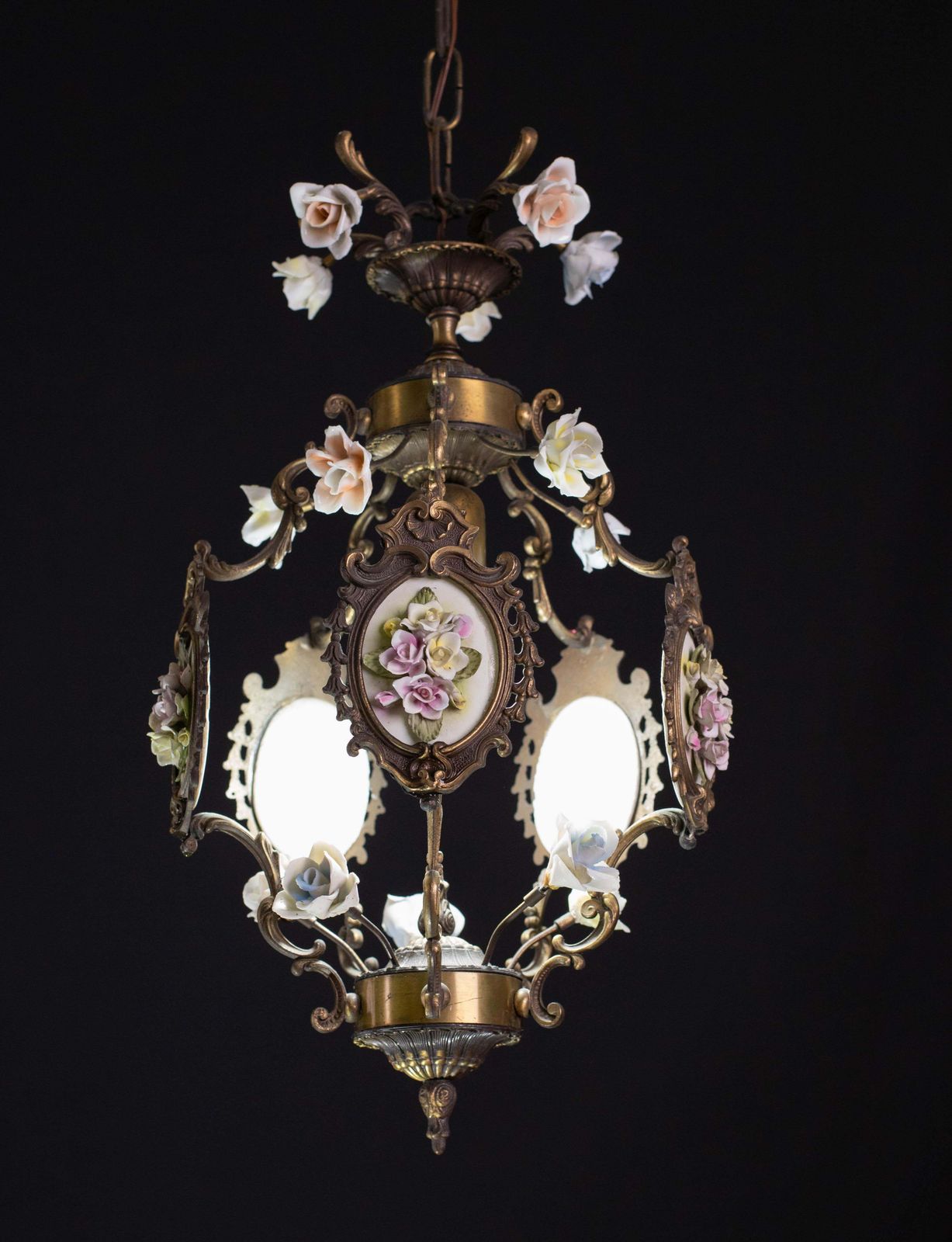 Charming Vintage Art Nouveau Style Italian Ceramic Flower Chandelier, 1970 photo Lighting