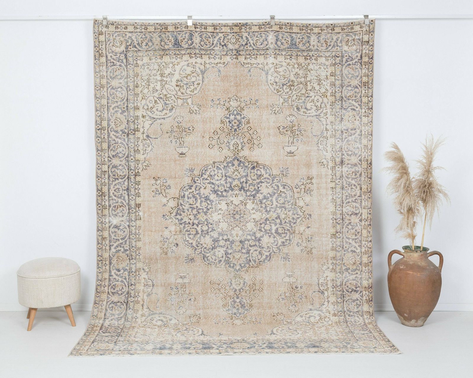 7x10 Vintage Rug, Neutral Turkish Rug, Low Pile Rug, Oushak Rug, Anatolian Rug, Oversized Rug, Neutral Rug, Living Room Rug, Antique Rug