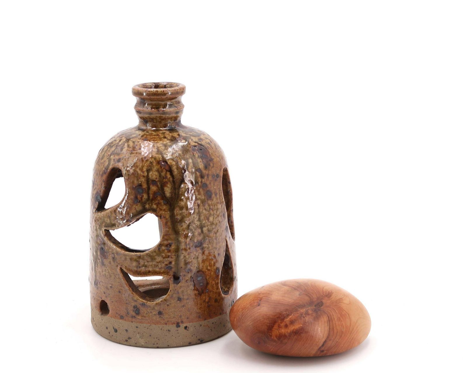 French Stoneware Ceramic Lantern Candle Holder, 1960s / Candleholder, Wabi Sabi Ceramic, Rustic Farmhouse, Boho Chic, Bohemian