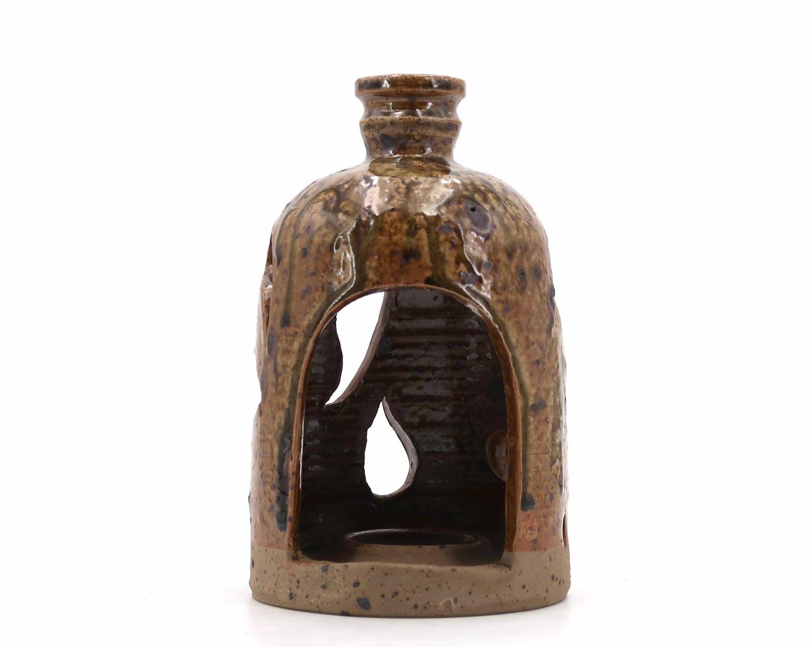 French Stoneware Ceramic Lantern Candle Holder, 1960s / Candleholder, Wabi Sabi Ceramic, Rustic Farmhouse, Boho Chic, Bohemian photo for sale
