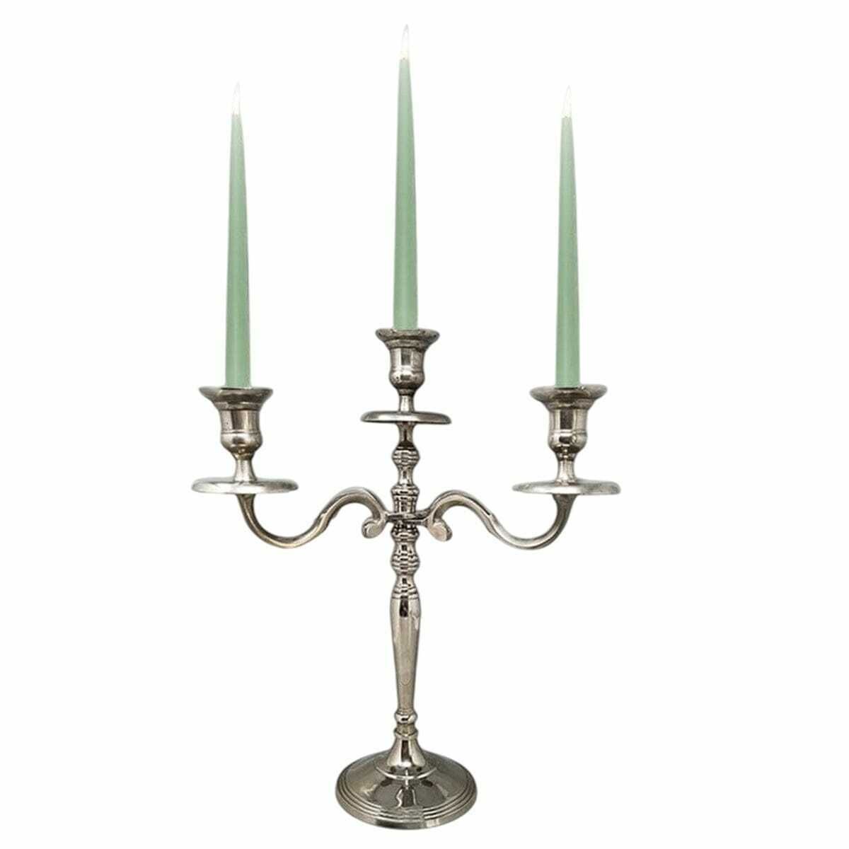 1950s Stunning Candelabra For Three Candles In Stainless Steel. Handmade. Made In Italy