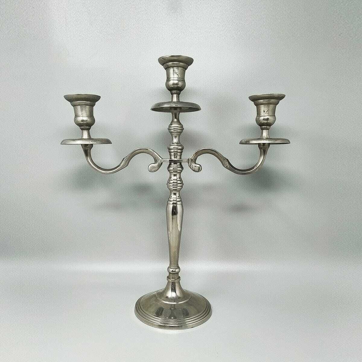 1950s Stunning Candelabra For Three Candles In Stainless Steel. Handmade. Made In Italy photo for sale