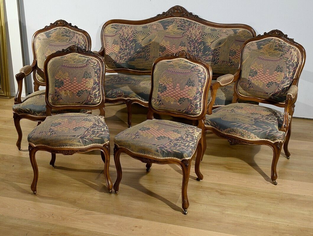 Louis XV Style Living Room In Walnut – 1920 photo furniture