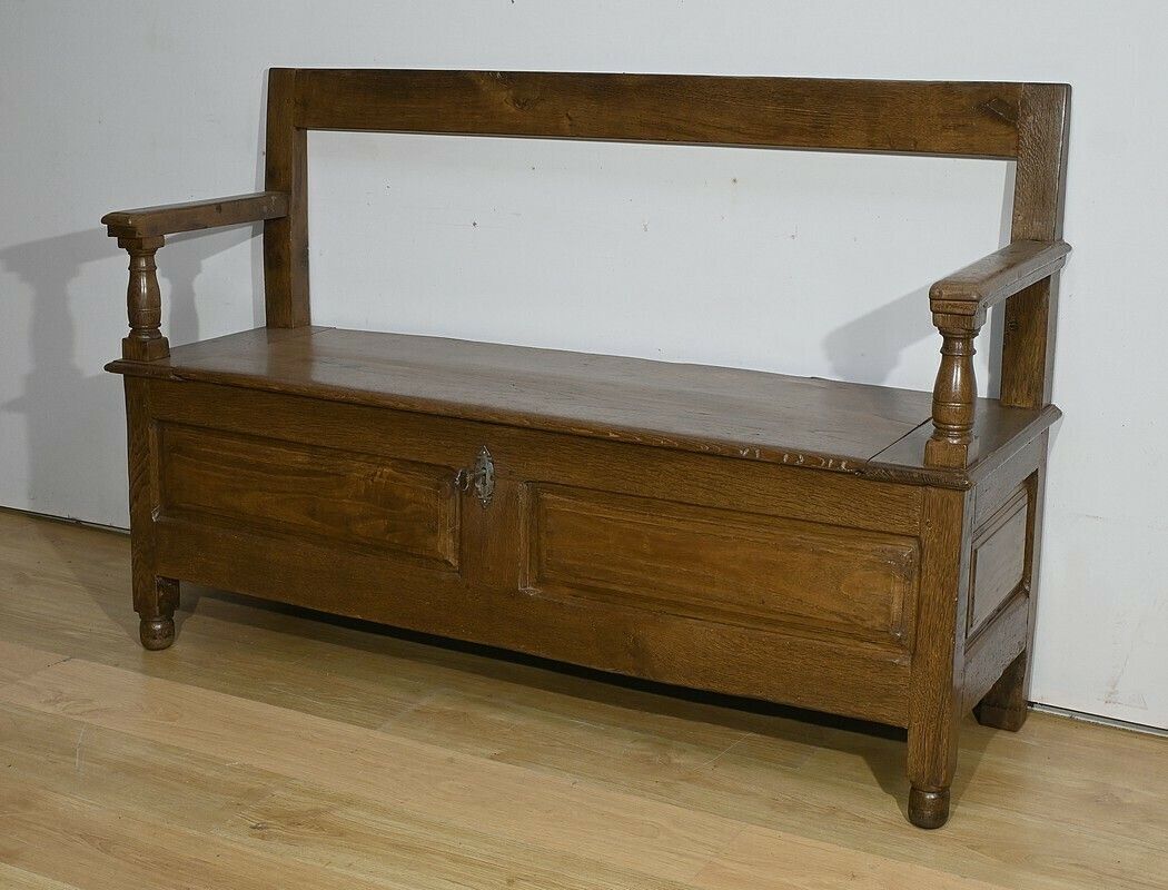 Solid Oak Landing Chest Bench – 1920 photo furniture