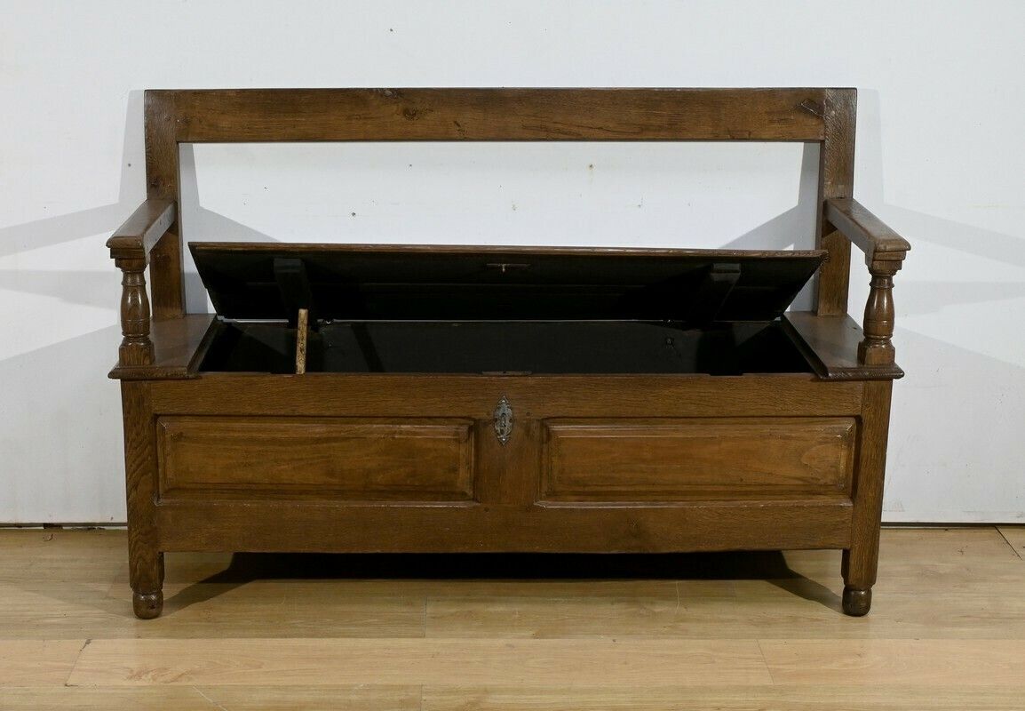 photo for sale Solid Oak Landing Chest Bench – 1920