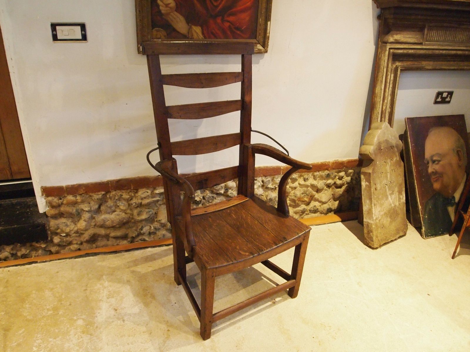 Chair Very Rare Reclining George III Oak & Elm C1790 photo buy