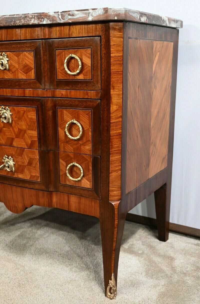 Furniture Small Chest Of Drawers In Rosewood And Mahogany  Louis XV Louis XVI Transition  2nd Part 19th Century photo