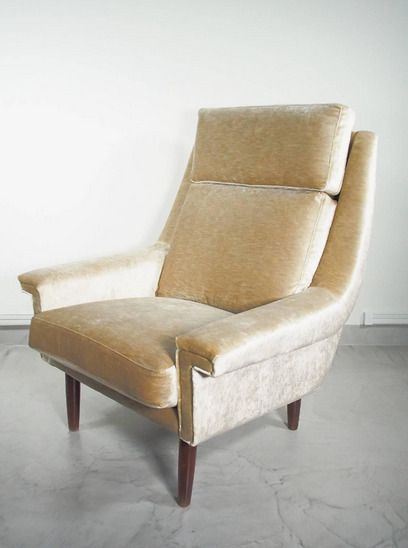 Mid Century Danish Beige Velvet Armchair, 1950s