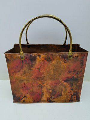 Mid Century Italian Enameled Copper Magazine Rack With Brass Handles, 1970s