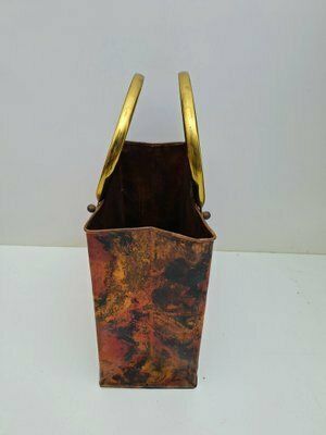 Mid Century Italian Enameled Copper Magazine Rack With Brass Handles, 1970s photo furniture