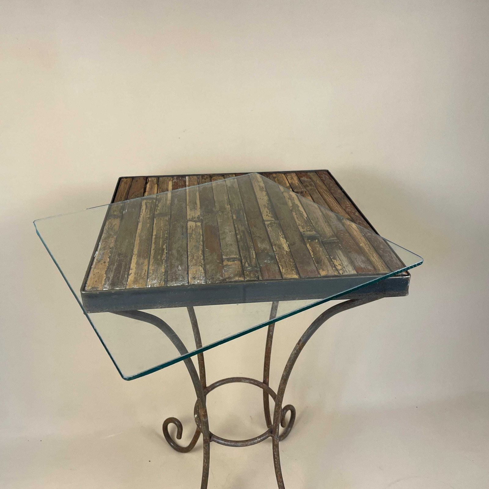 Bamboo Indoor / Outdoor Metal Base Coffee Table Vintage Boho Decorative Wood Glass Retro Brown Wood Wooden Square Antique Side photo 125.0