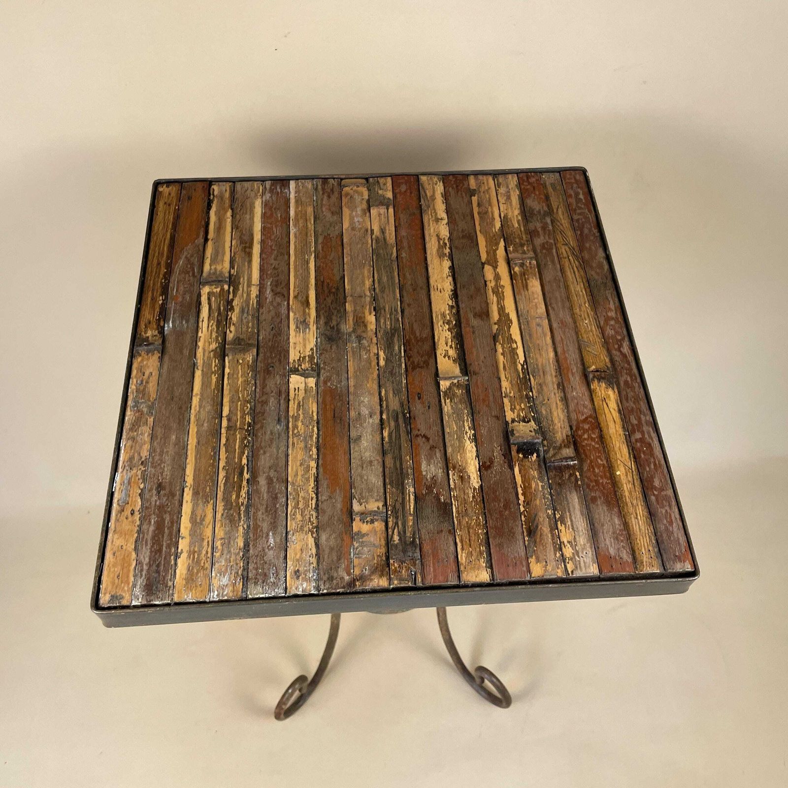Bamboo Indoor / Outdoor Metal Base Coffee Table Vintage Boho Decorative Wood Glass Retro Brown Wood Wooden Square Antique Side photo buy