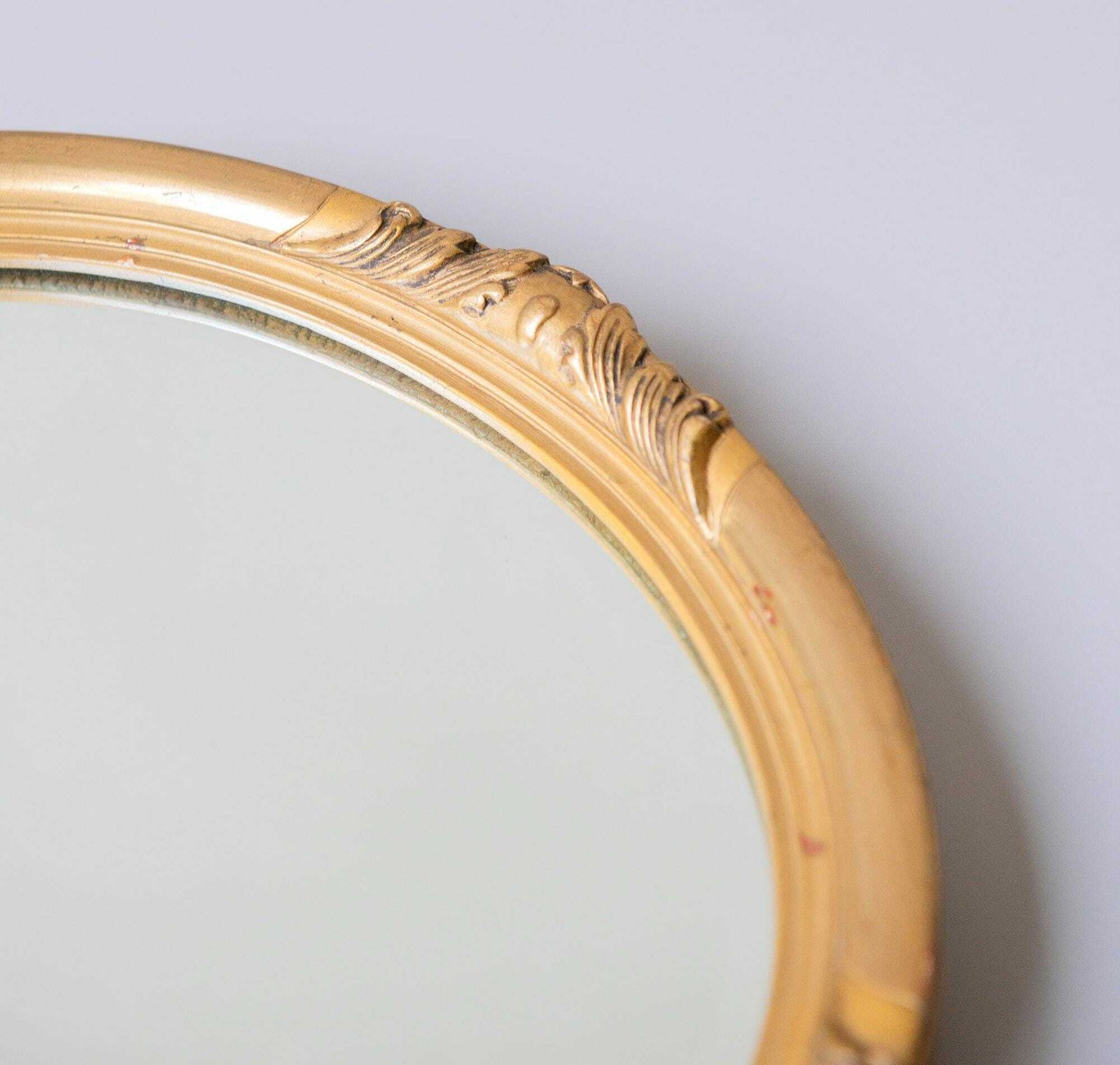 Oval Golden Mirror With Beveled Glass, Baroque Wall Mirror, Ornate Belgian Wall Mirror, Small Renaissance Style Mirror, 1960s Design photo vintage
