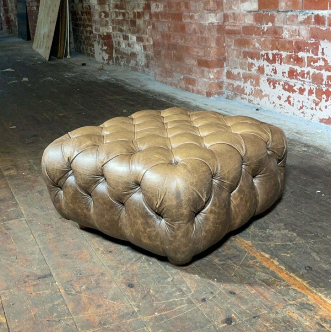Stunning Vintage 3 Seater Cliveden Sofa And Matching Ottoman In Hand Dyed Crackle Leather photo Furniture
