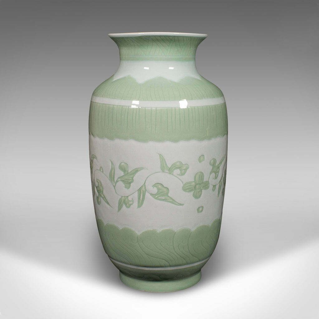 Large Antique Flower Bouquet Vase, Chinese, Celadon Ceramic Urn, Victorian, 1900 photo Home Decor