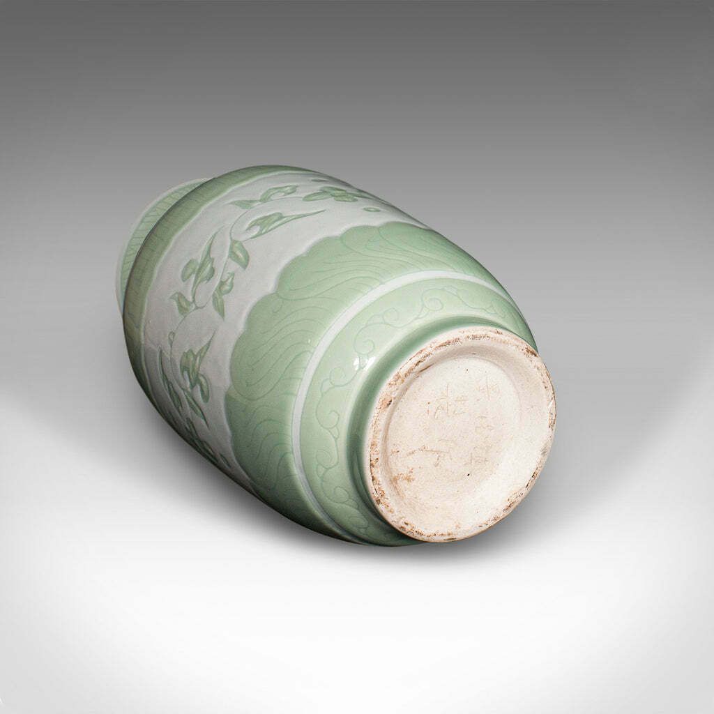 Large Antique Flower Bouquet Vase, Chinese, Celadon Ceramic Urn, Victorian, 1900 photo buy
