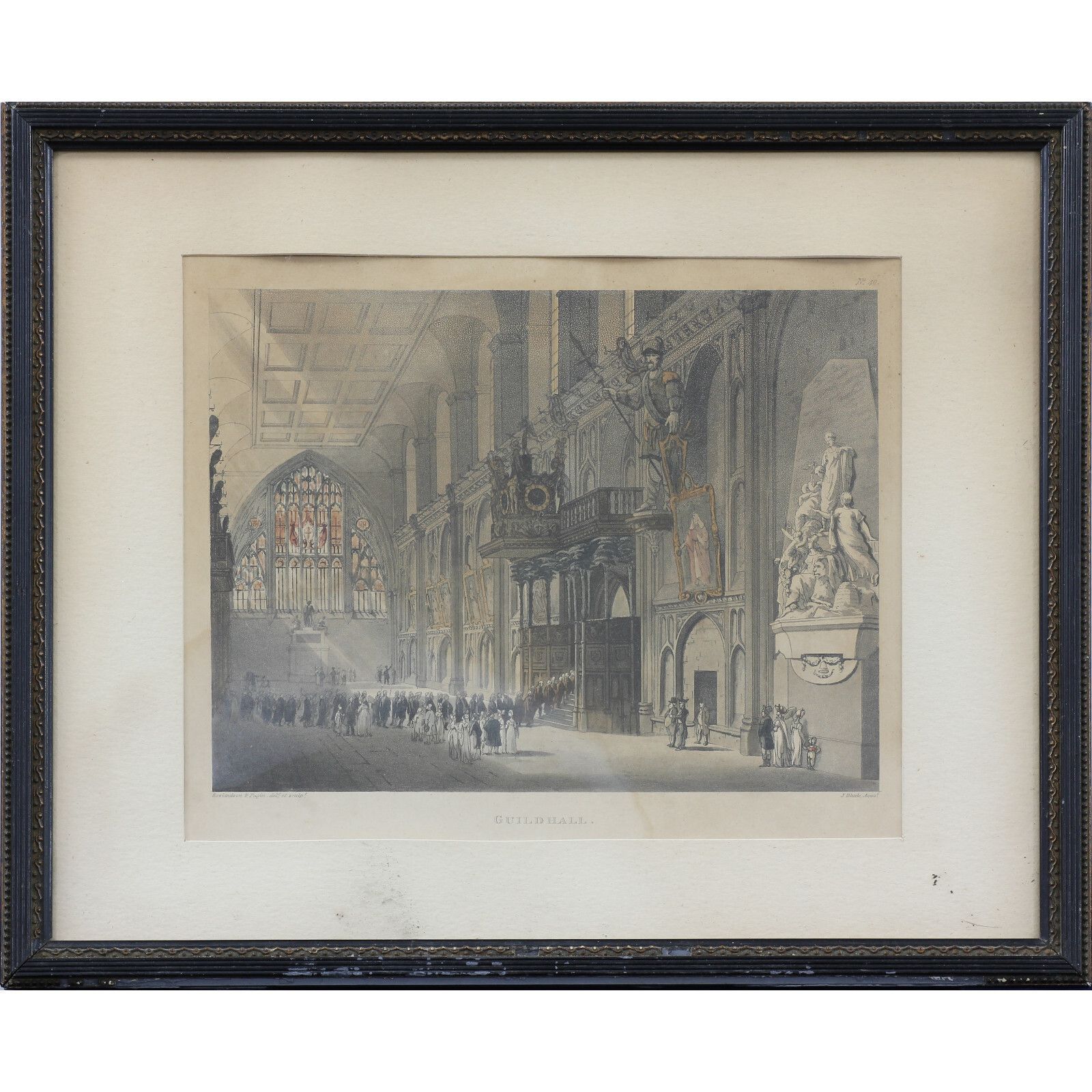Coloured Engraving By Rowlandson With Aquatint By Bluck. Titled 'Guildhall'.