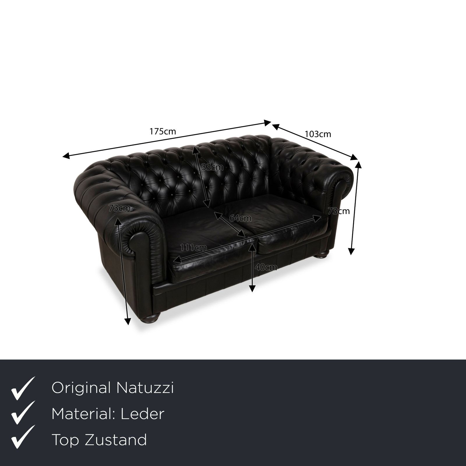 Canapé Chesterfield 2 places Natuzzi en cuir noir photo furniture