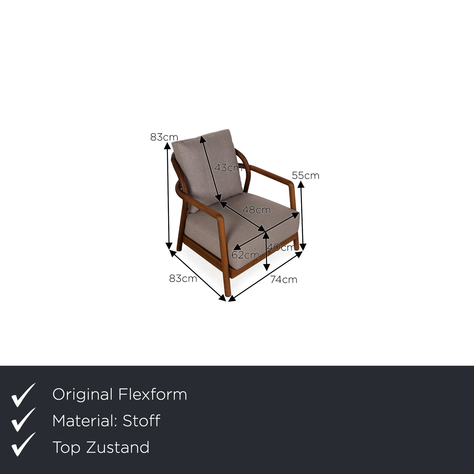 Fauteuil Flexform Crono en tissu gris, sur structure en bois photo furniture