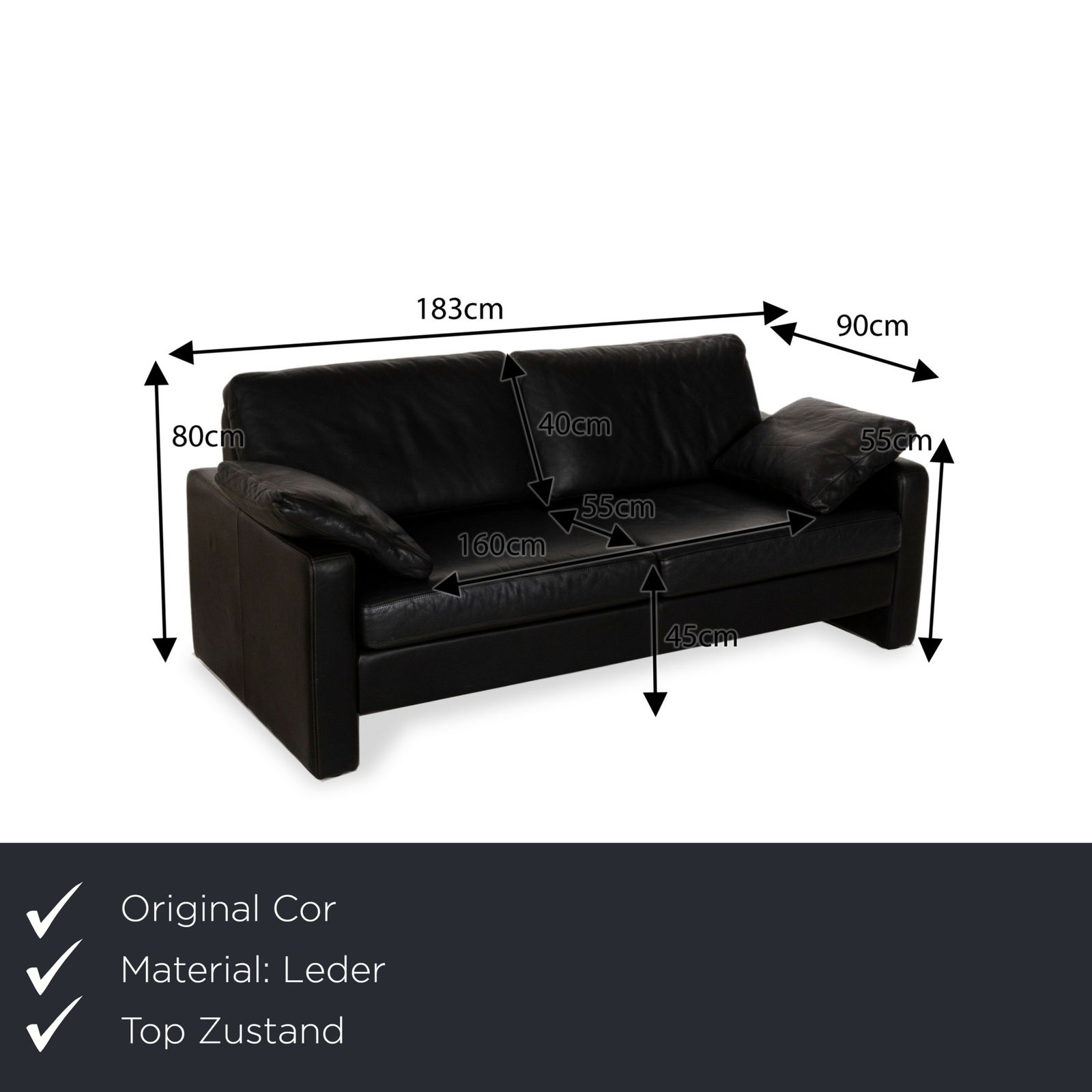 Canapé 2 places Cor Conseta en cuir noir photo furniture