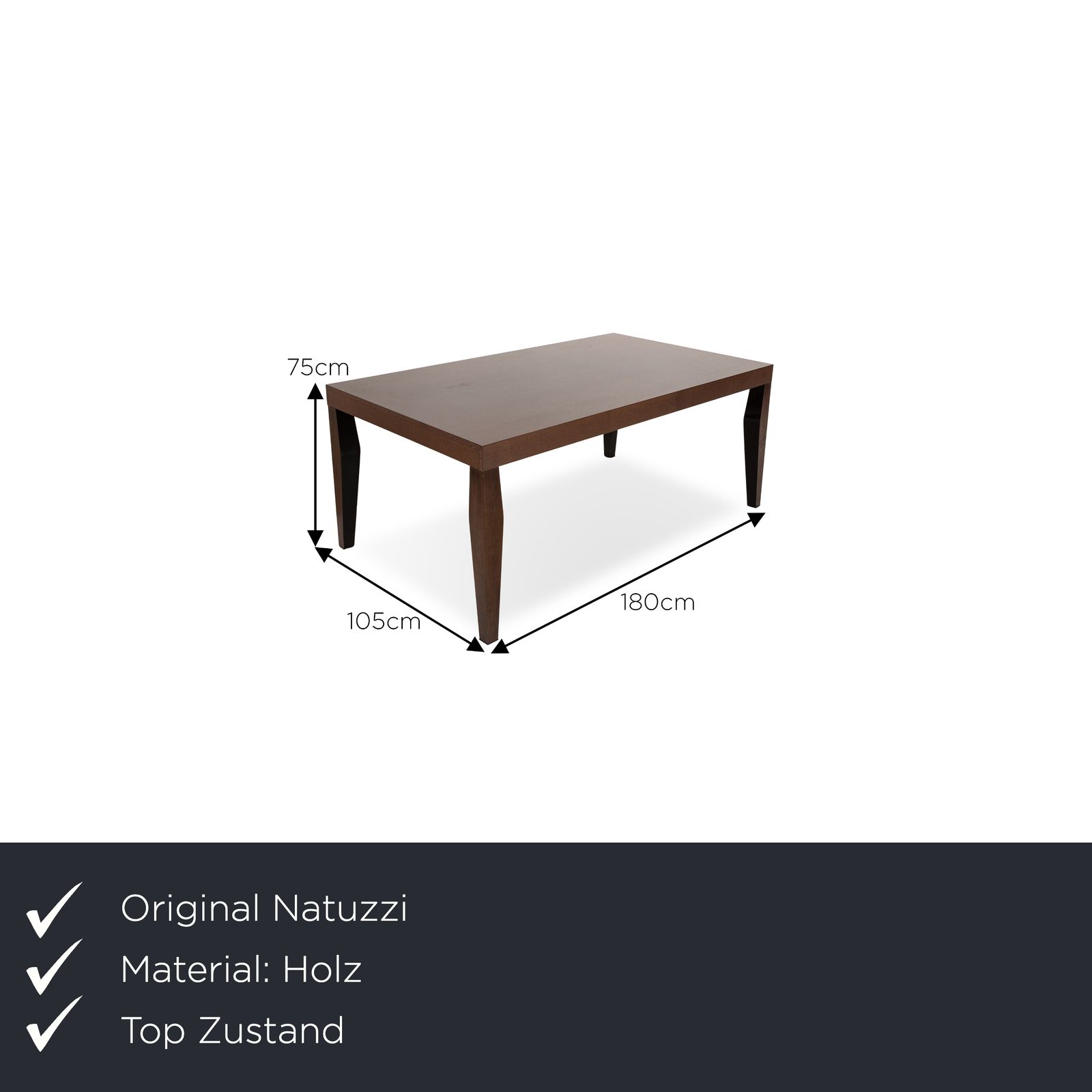 Natuzzi Wooden Dining Table Brown 180 X 105 X 75 Cm photo furniture