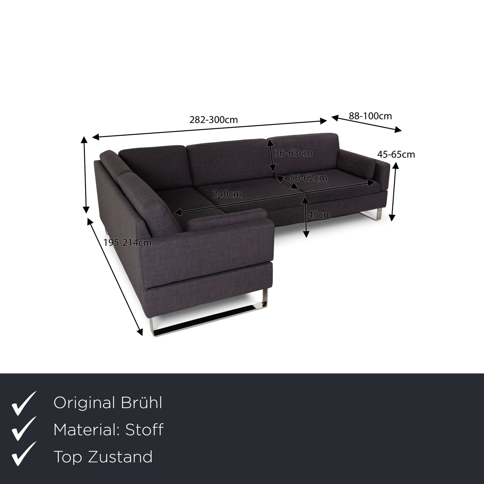 Canapé d'angle Brühl Alba en tissu gris, fonction manuelle photo furniture