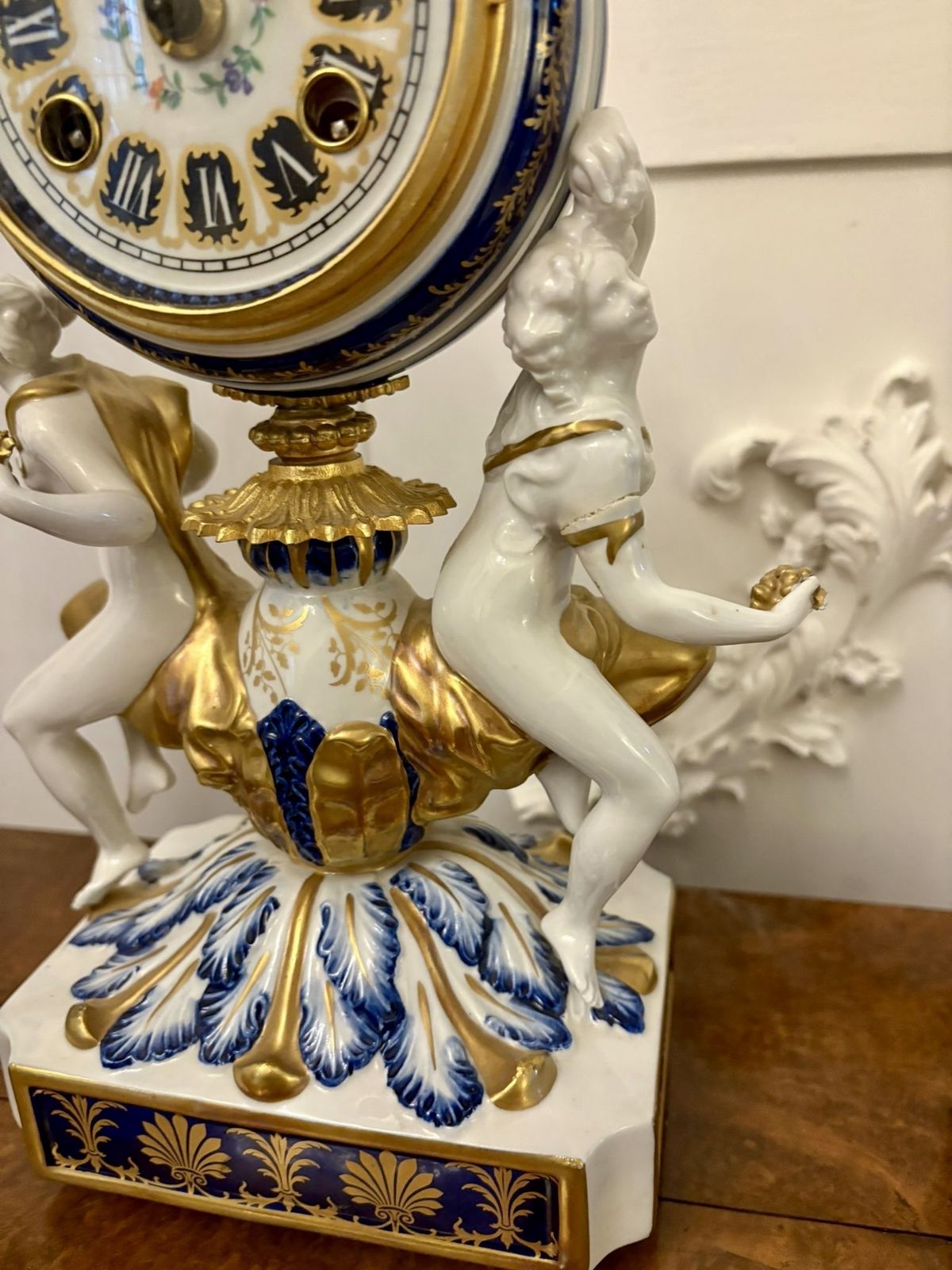 Outstanding Quality Large Antique 19th Century French Porcelain And Gilded Metal Clock Set photo for sale