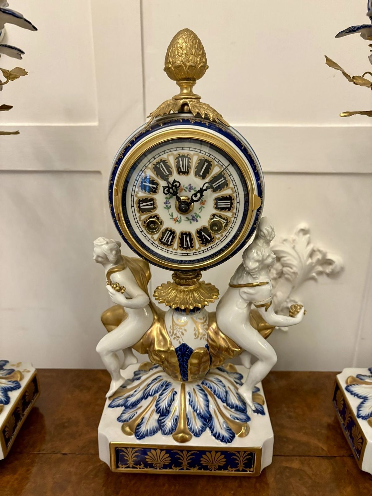 photo for sale Outstanding Quality Large Antique 19th Century French Porcelain And Gilded Metal Clock Set