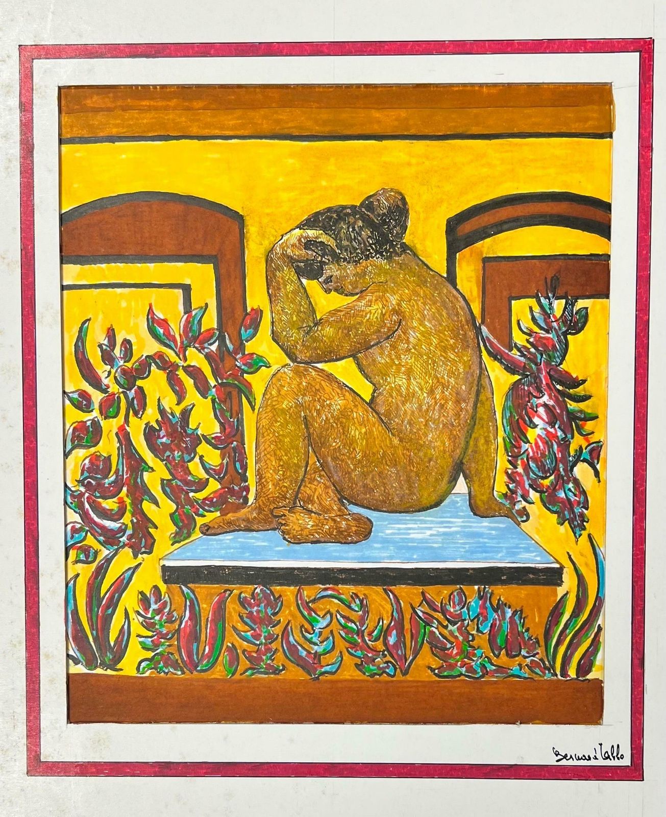 Bernard Labbe1950's Modernist/ Cubist Painting   Posed Nude Figure1950's
