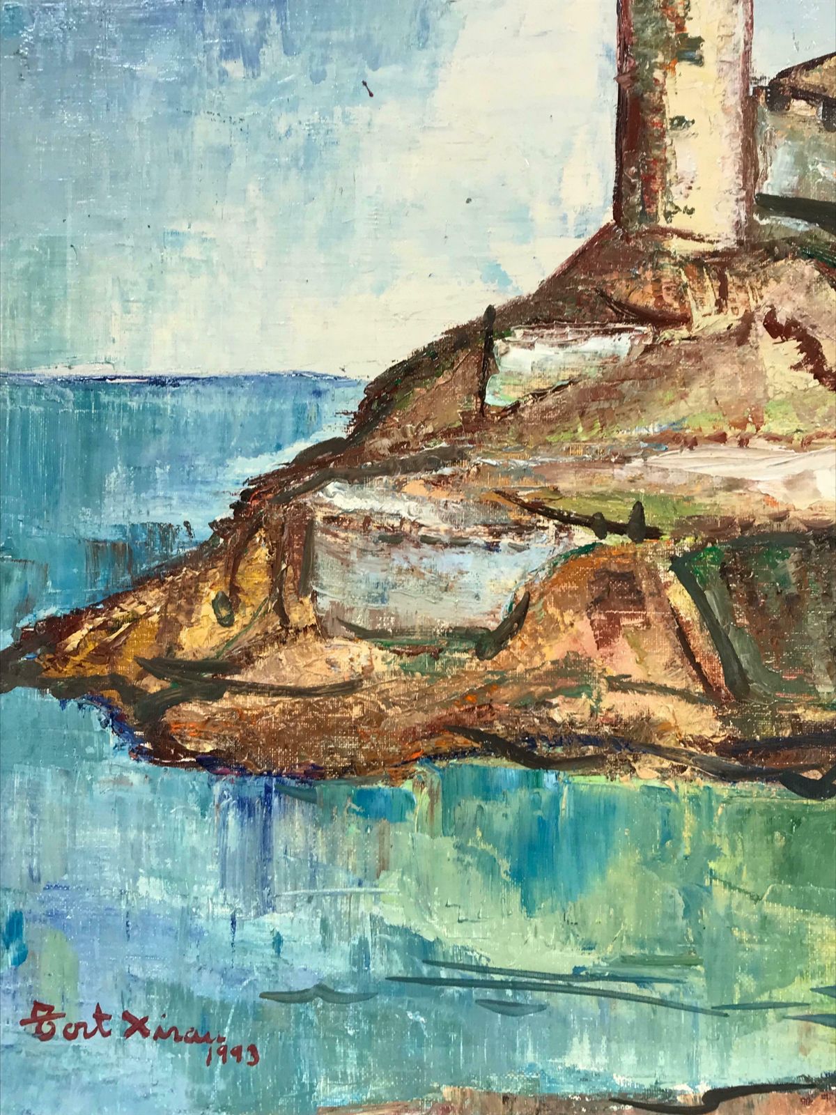 Maria Tort Xirauold Fortress Port Beach Scene On The Med Signed Original Oil Painting photo 1321.0
