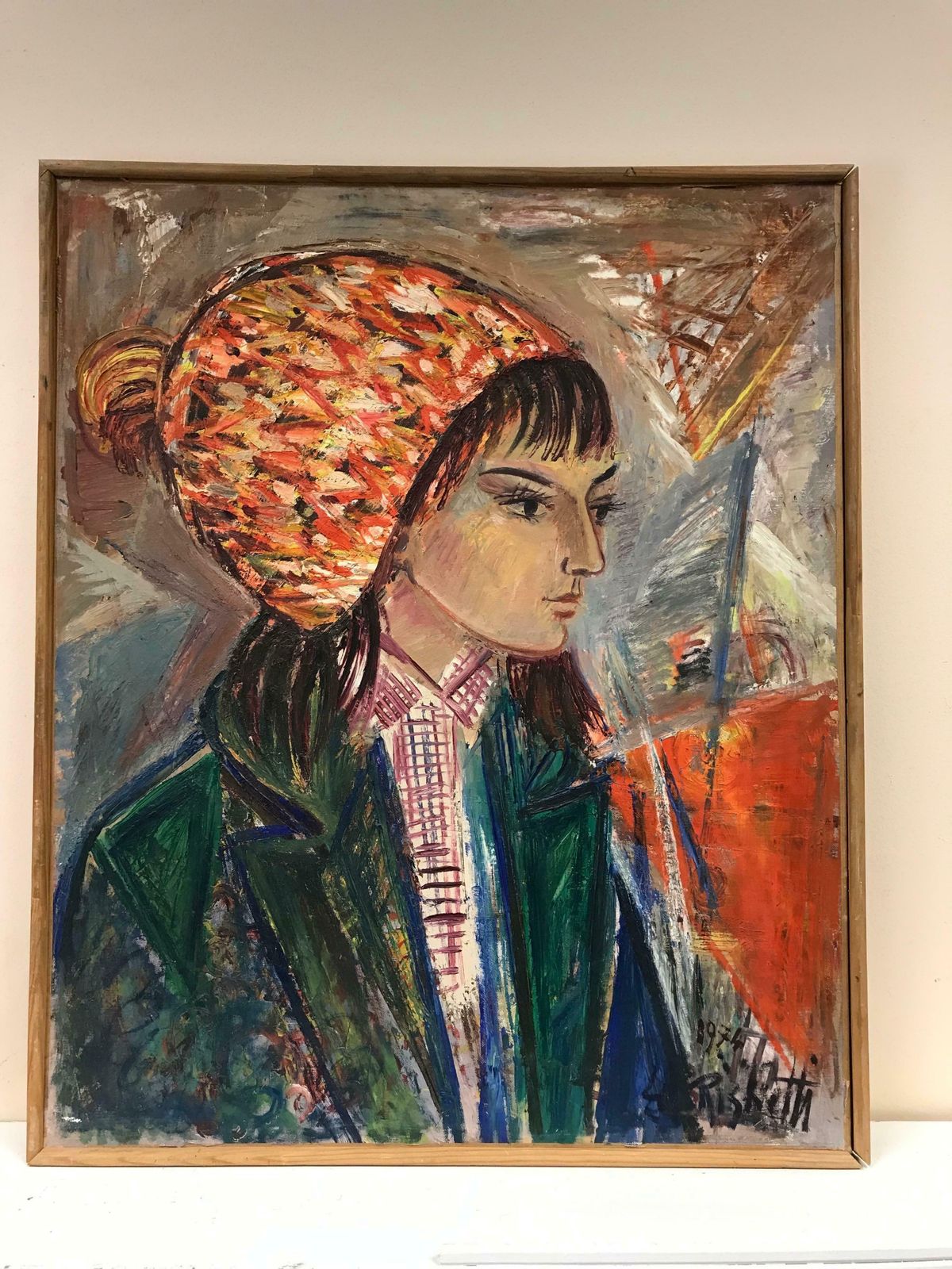 édouard Righetti (1924 2001)stylish French Portrait Trendy Young Lady French 1970's Post Impressionist Oil1970's photo furniture