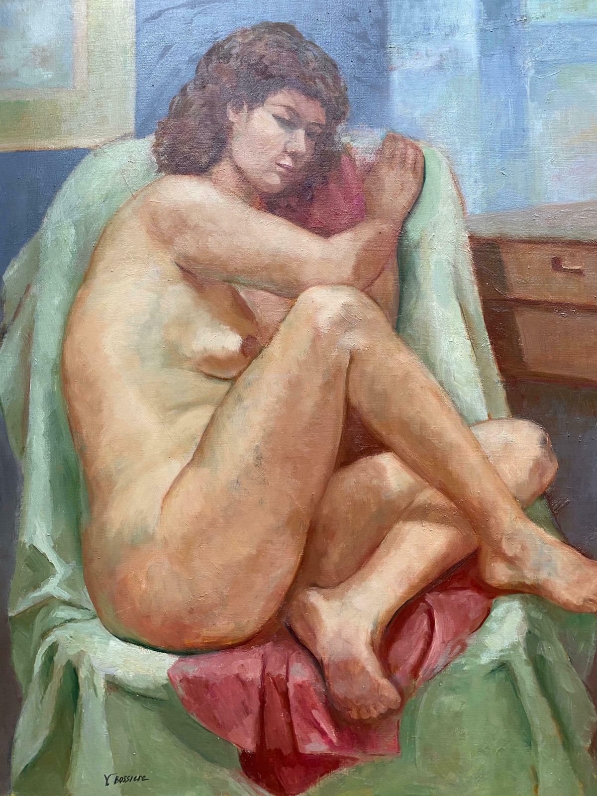 Yvette Bossierethe Artists Model   Portrait Of Nude Lady 20th Century French Impressionist Oil20th Century