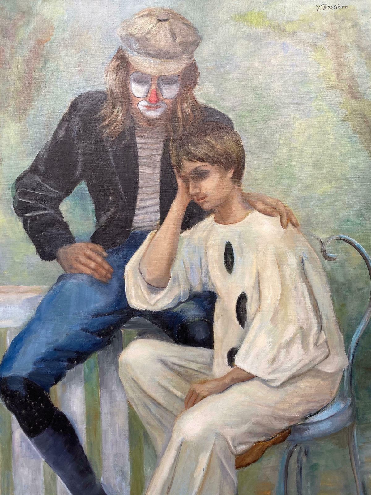 Yvette Bossierelarge 20th Century French Impressionist Oil   Two Circus Clowns/ Performers 20th Century