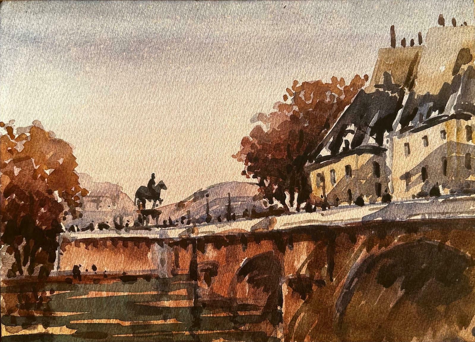 Maurice Mazeiliefrench Impressionist Landscape Paris City View River Seine Buildings20th Century photo furniture