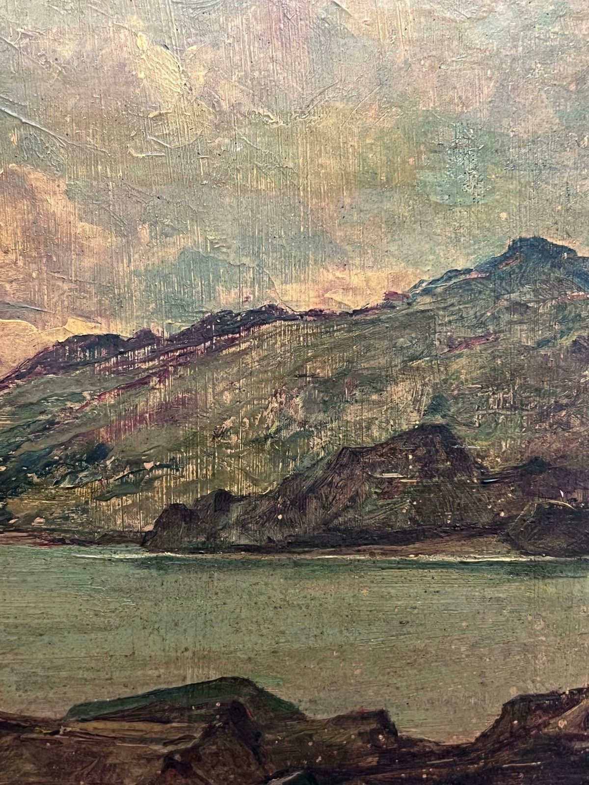 Alex Frasermountainous Landscape Loch Maree Scotland With Boats Serene Antique Oil Painting19th photo buy
