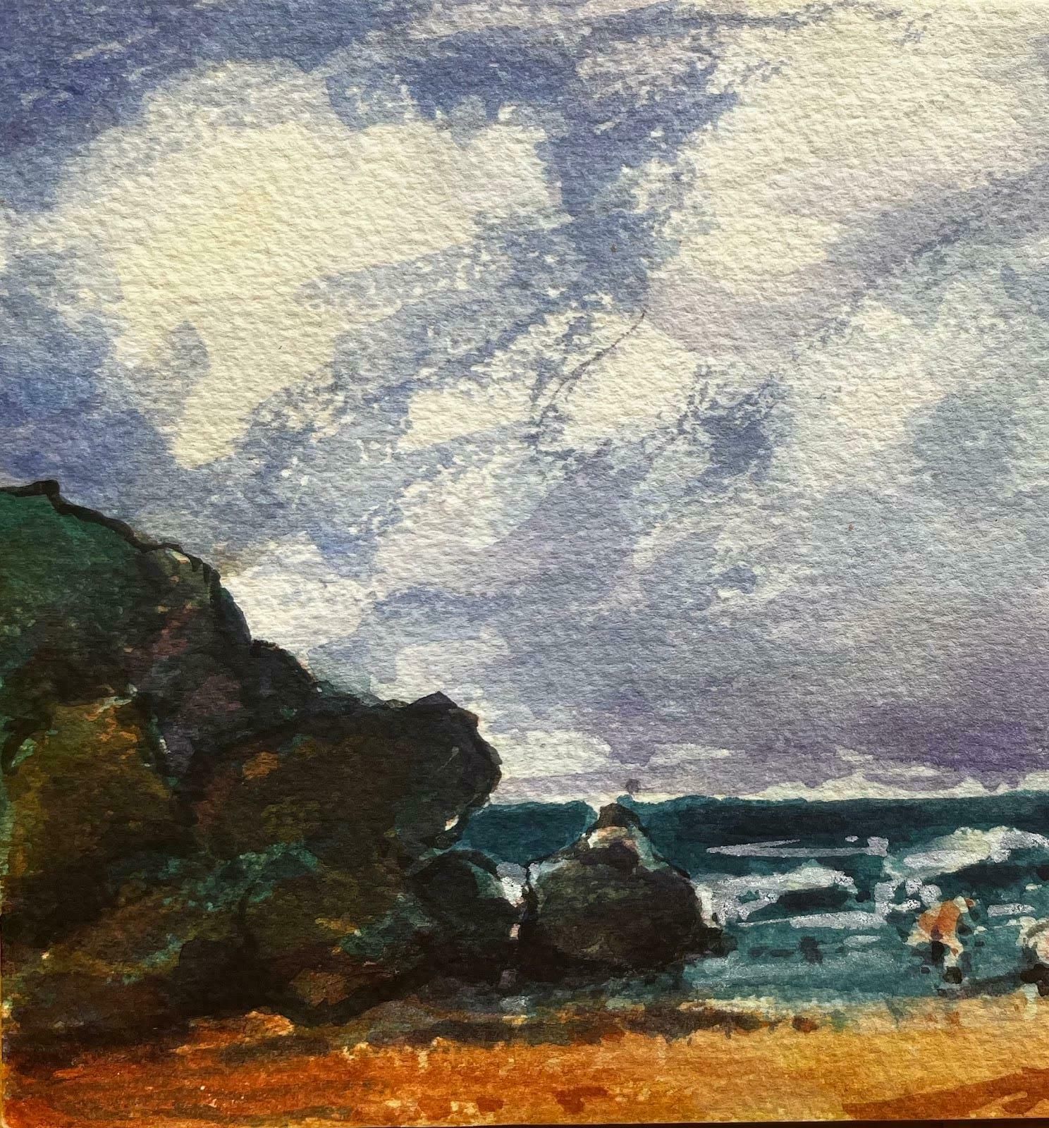 Unknownfrench Impressionist Landscape Holiday Makers Enjoying A Day At The Sea20th Century photo Art