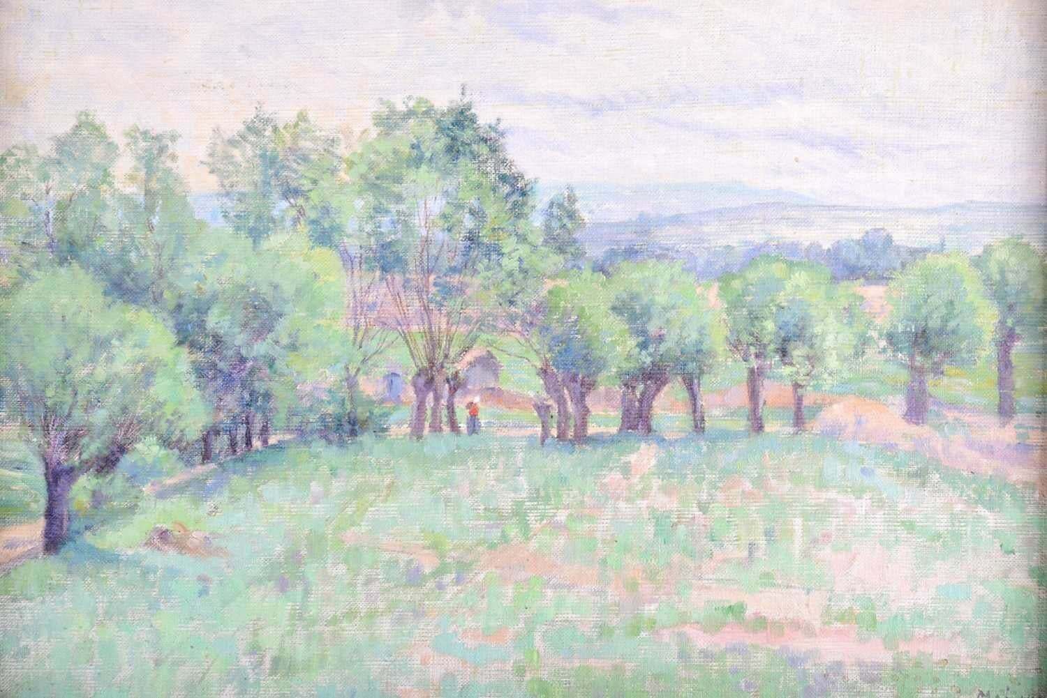 1890's French Impressionist Oil Painting Lady Walking Country Landscape Fieldsc. 1890 photo furniture