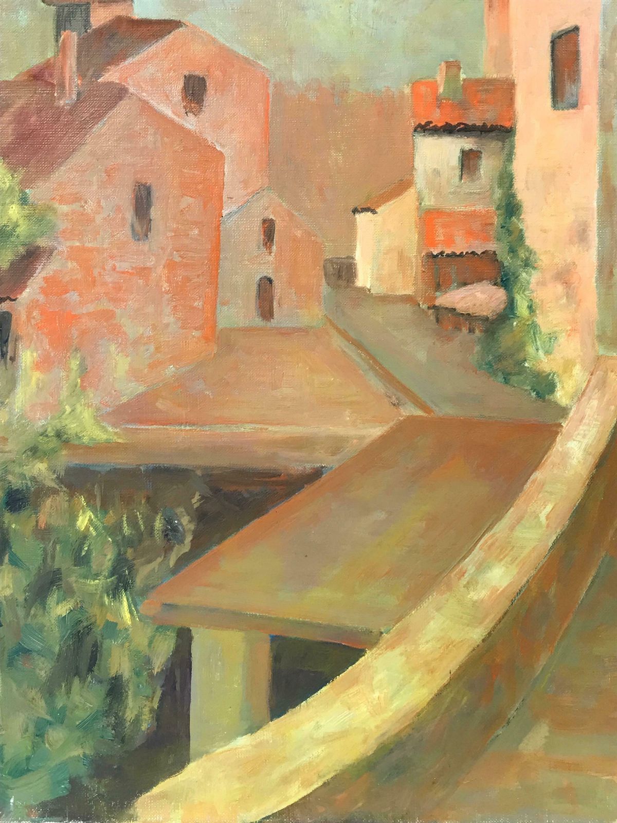 Bernard Labbebeautiful French Modern Oil Painting Rustic Provencal Village Terracotta Colors photo 1525.0