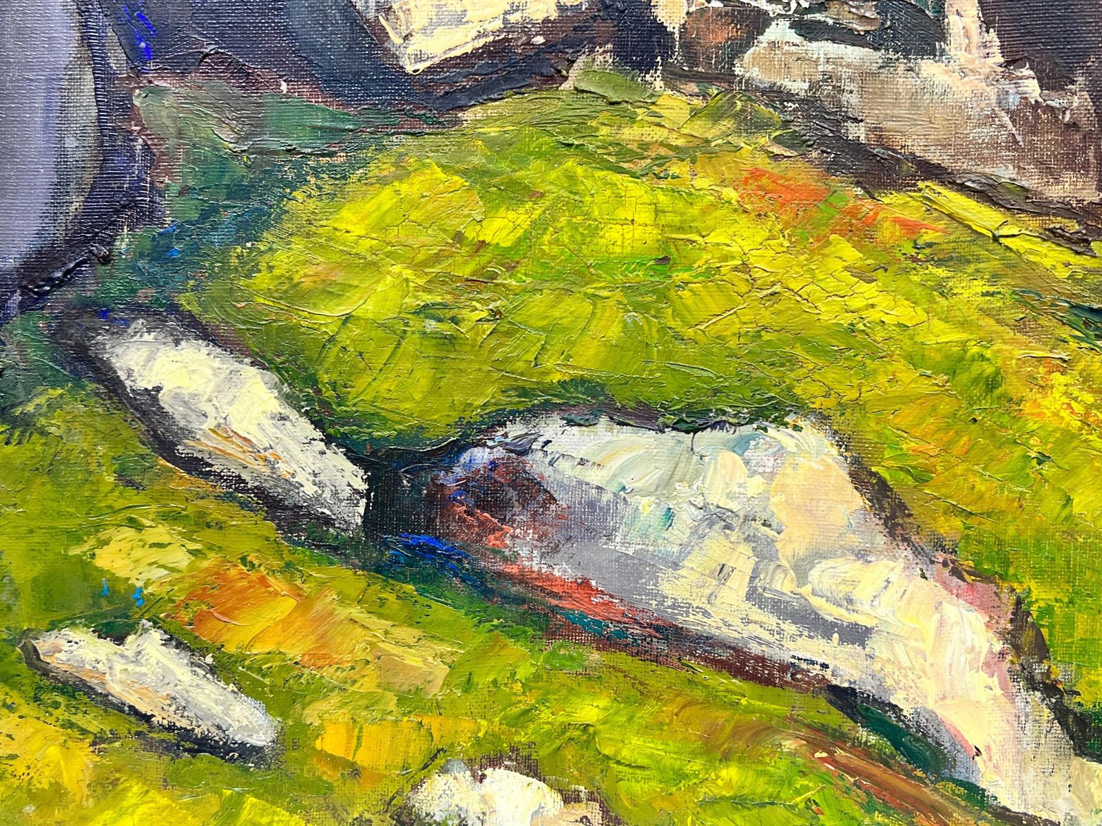 Josine Vignonhuge 1960s Post Impressionist Oil Catalan Spanish Mountain Range Hilltop Village1960's photo 1428.0