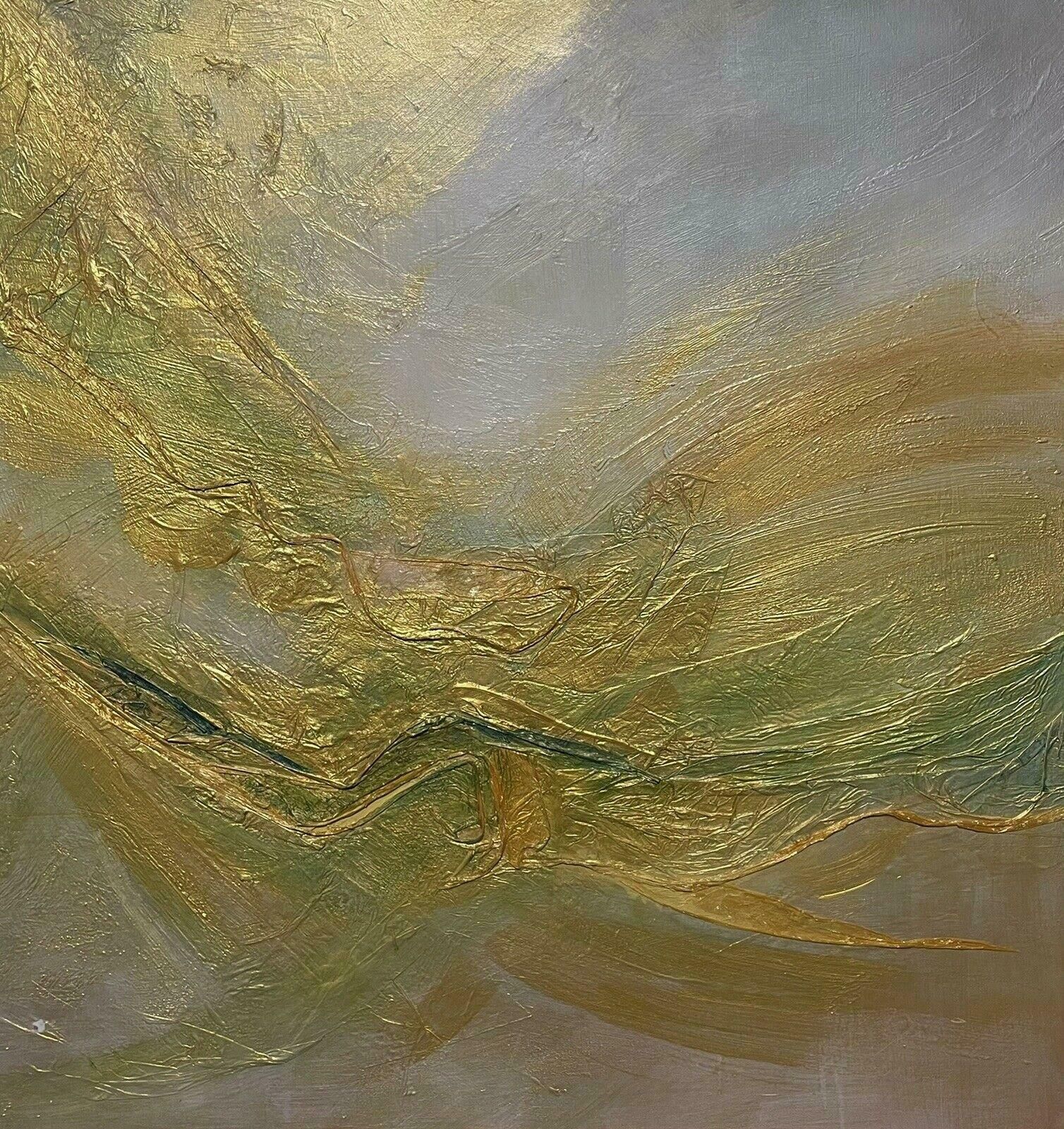 French Schoolfrench Contemporary Abstract Painting Gold Highlights Expressionist Composition photo for sale