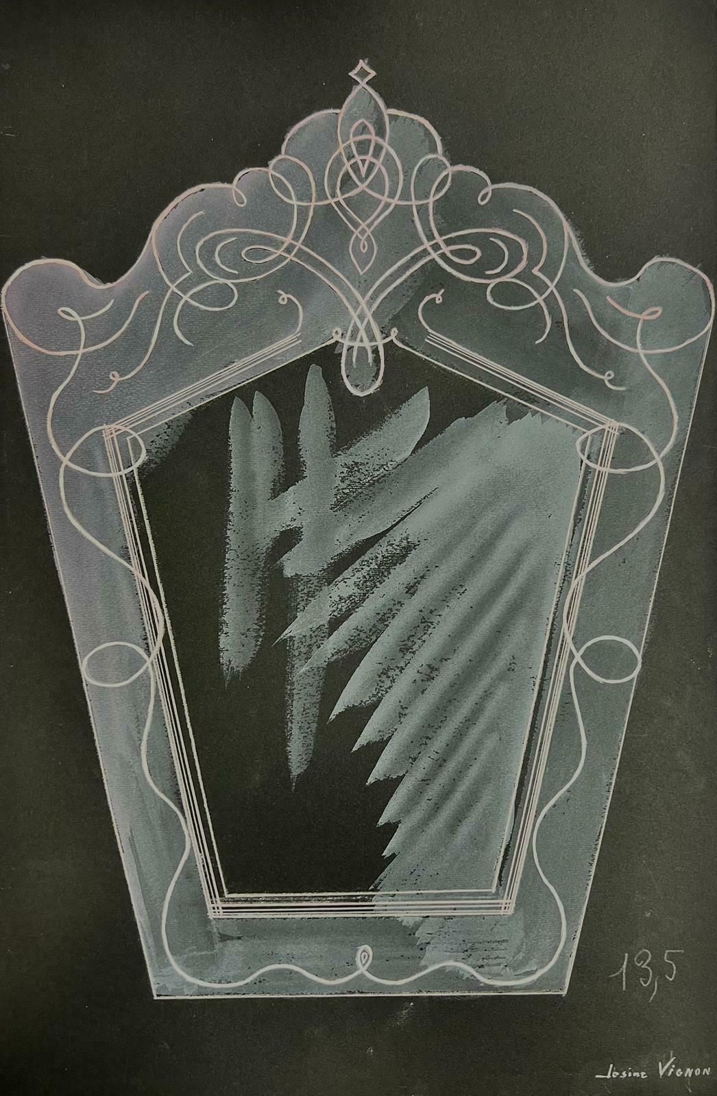 Josine Vignonmid Century French Illustration Sketche Of A Mirror On Black Paper1960's