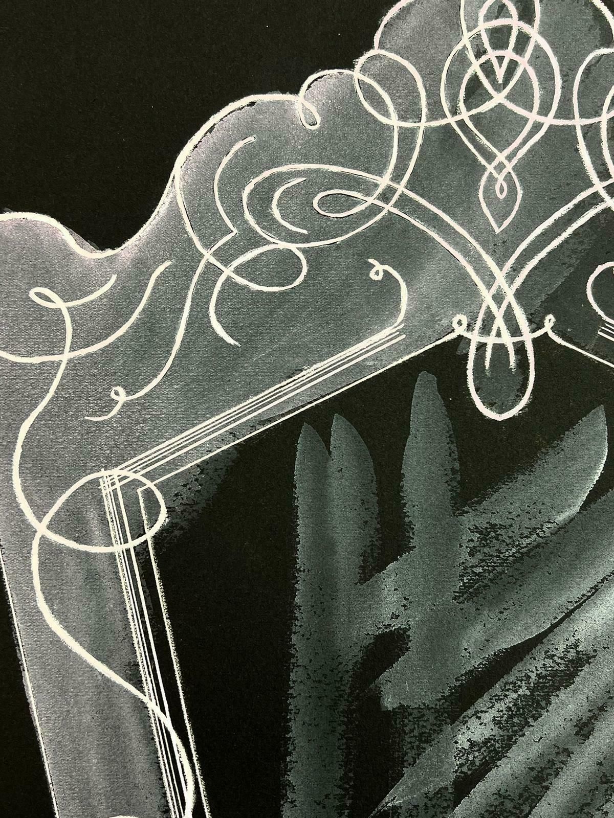 Josine Vignonmid Century French Illustration Sketche Of A Mirror On Black Paper1960's photo furniture